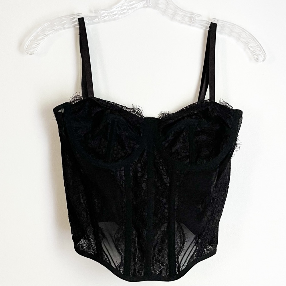 Dealmore Elegant Black Lace Bustier with Hook & Eye Closure, Boning
